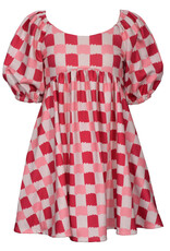 Bonnie  Jean Bonnie Jean- Coral Check Tie Back Knit Dress