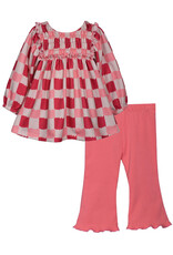 Bonnie  Jean Bonnie Jean- Coral Check Legging Set