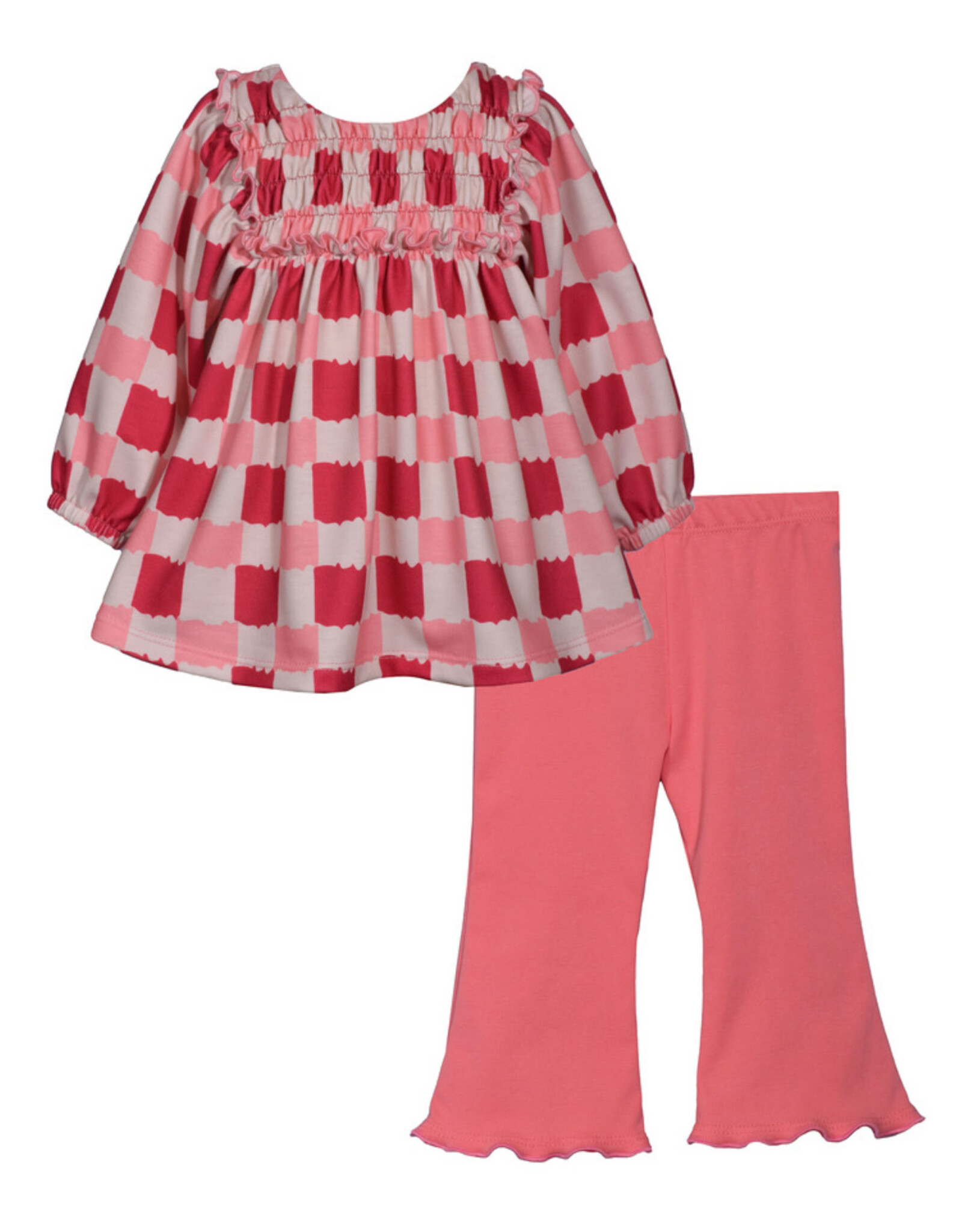 Bonnie  Jean Bonnie Jean- Coral Check Legging Set