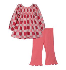Bonnie  Jean Bonnie Jean- Coral Check Legging Set