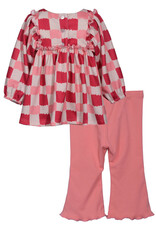 Bonnie  Jean Bonnie Jean- Coral Check Legging Set