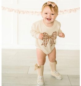 Sweet Wink- Gingham Bow Patch L/S Romper