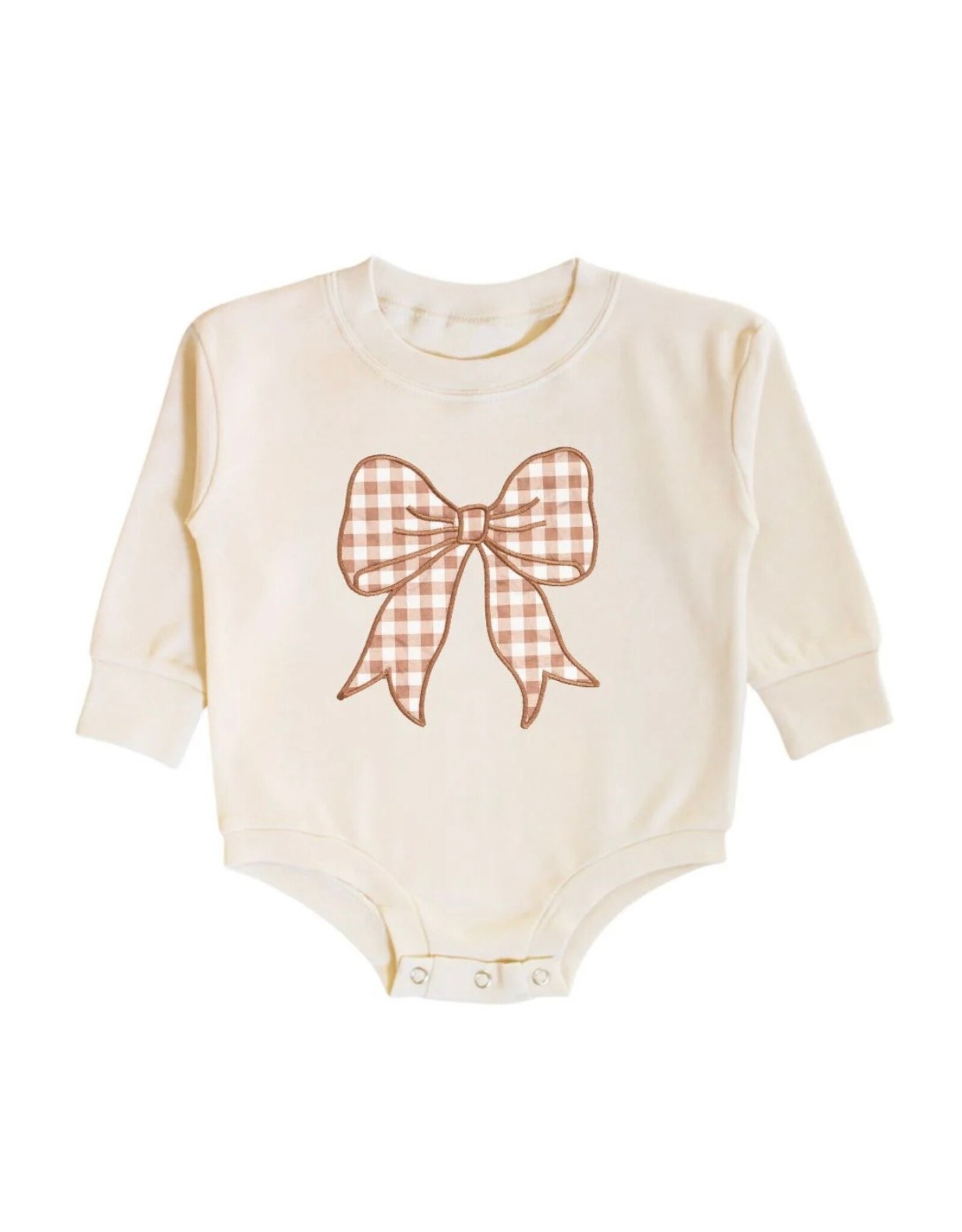 Sweet Wink- Gingham Bow Patch L/S Romper