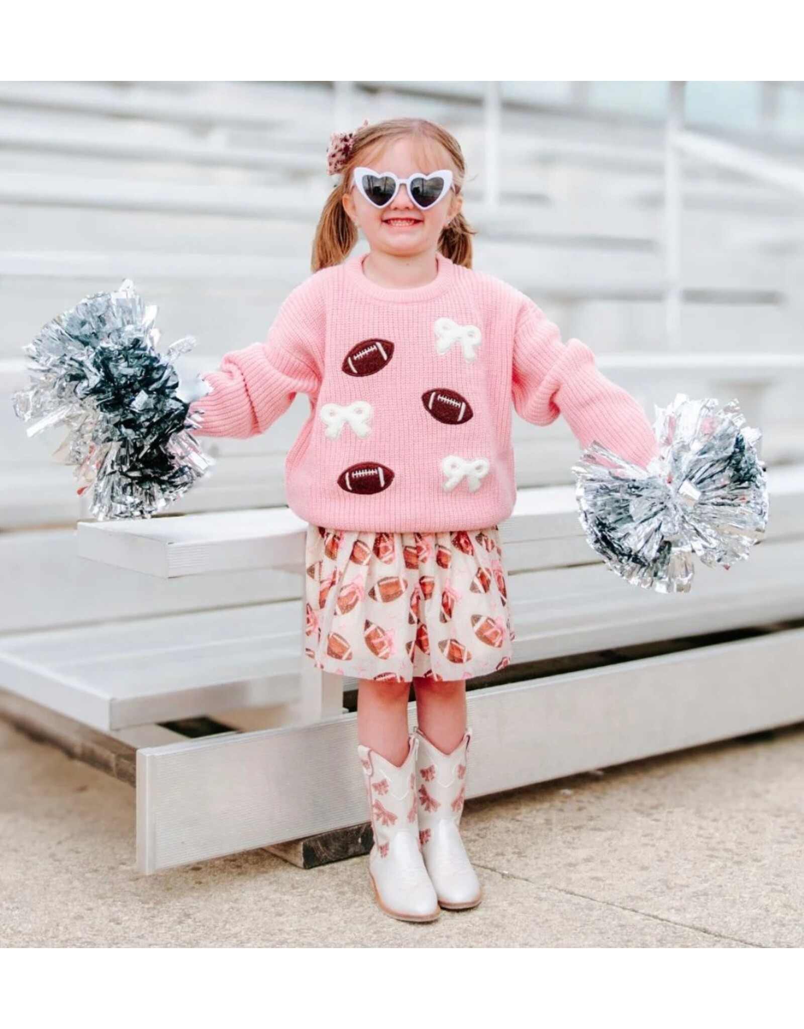 Sweet Wink- Football Bows Patch Knit Sweater