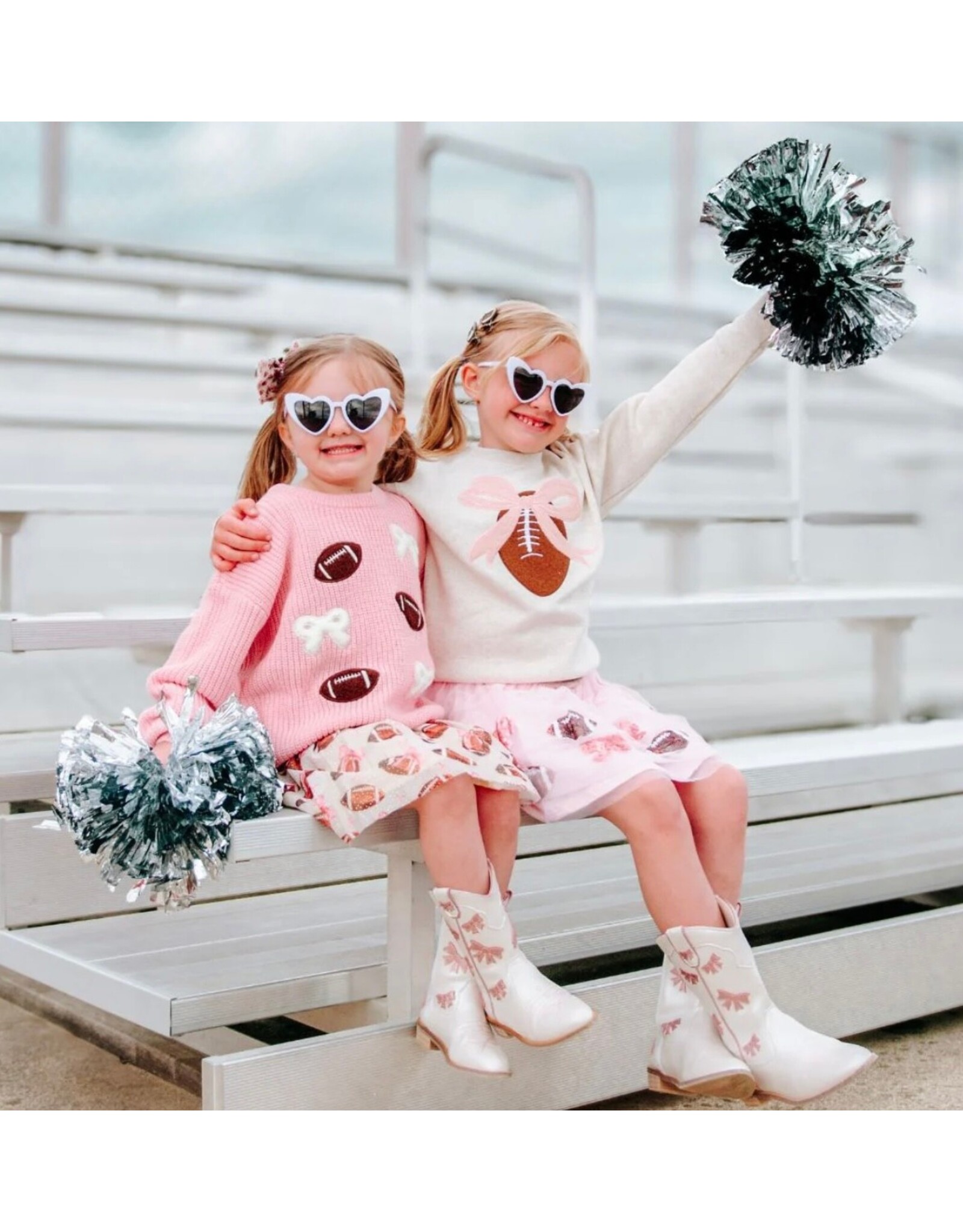 Sweet Wink- Football Bows Patch Knit Sweater