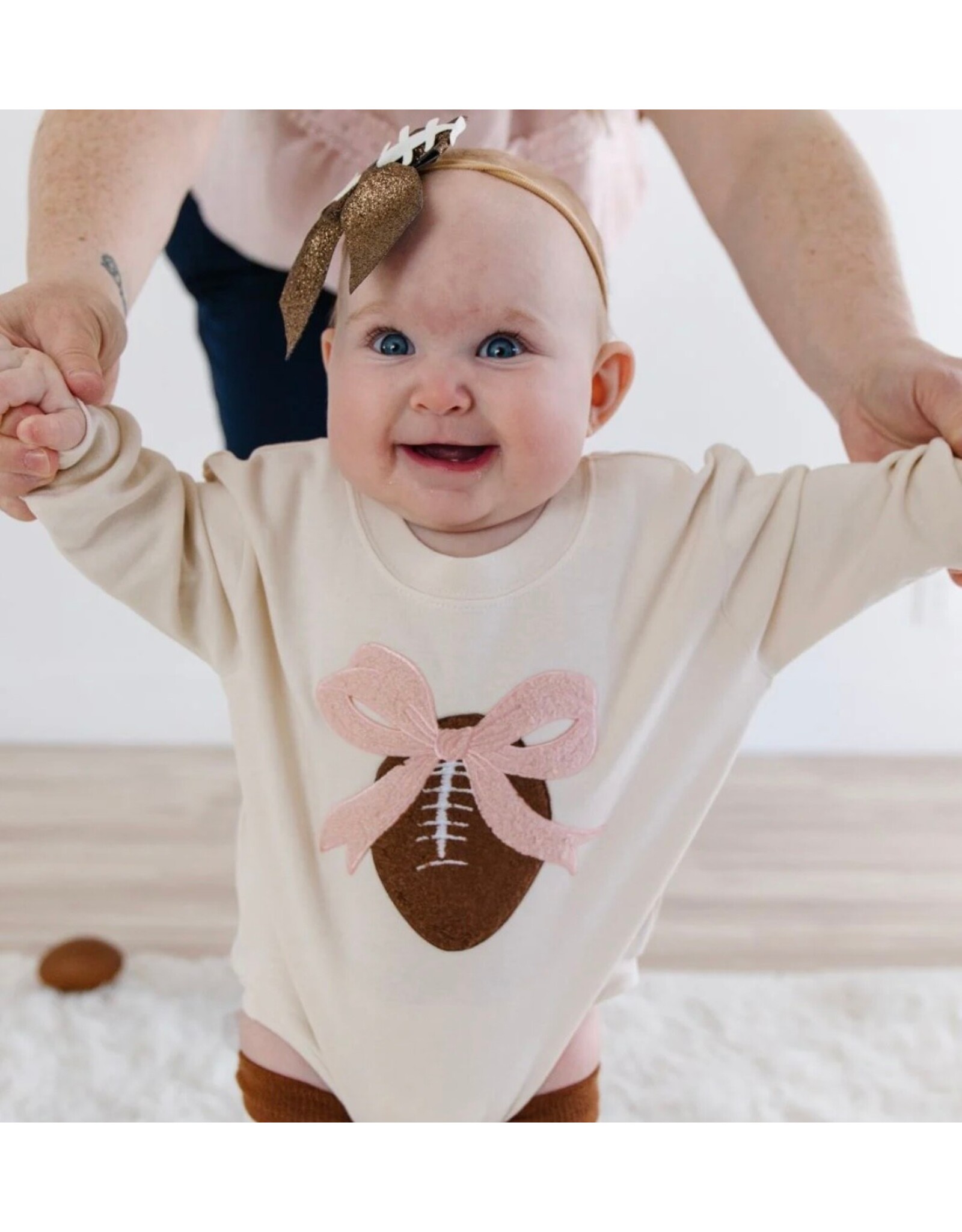 Sweet Wink- Coquette Football Patch L/S Natural Romper