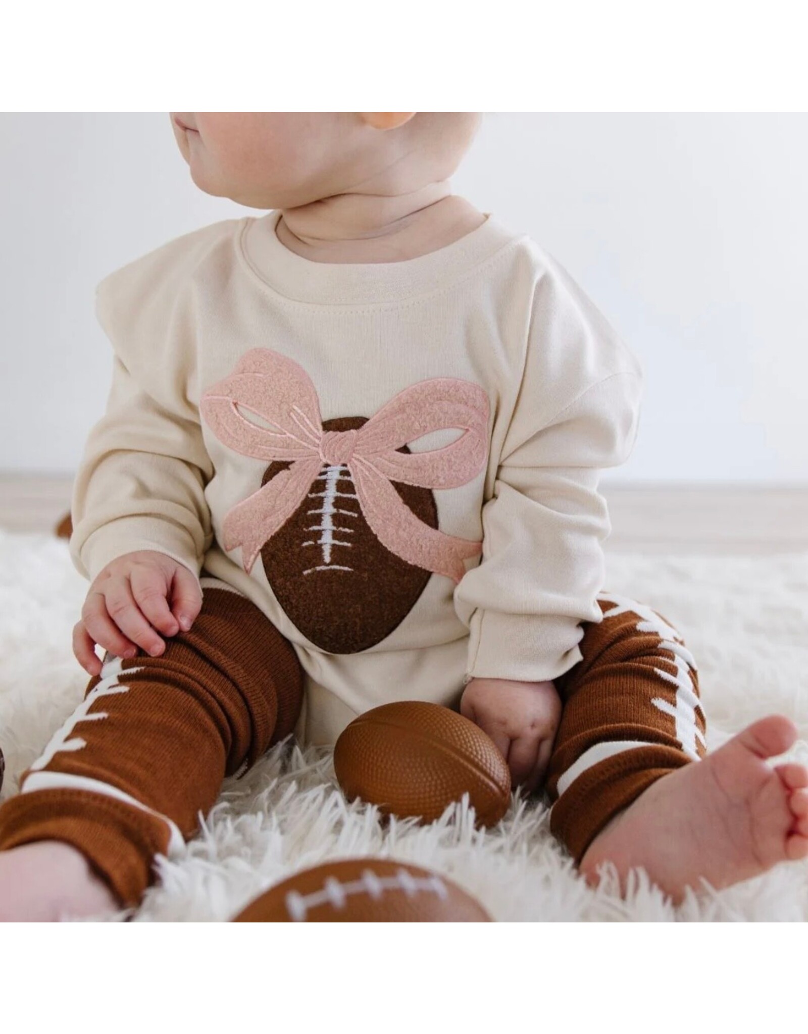 Sweet Wink- Coquette Football Patch L/S Natural Romper