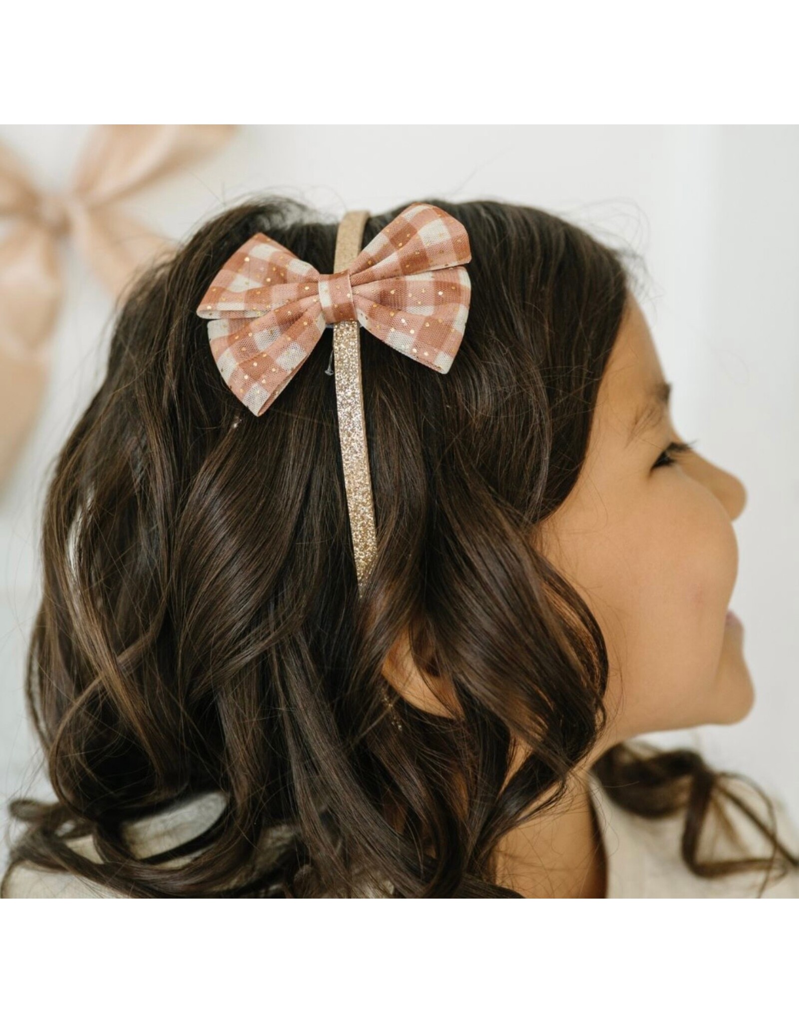 Sweet Wink- Gingham Printed Tulle Bow Headband
