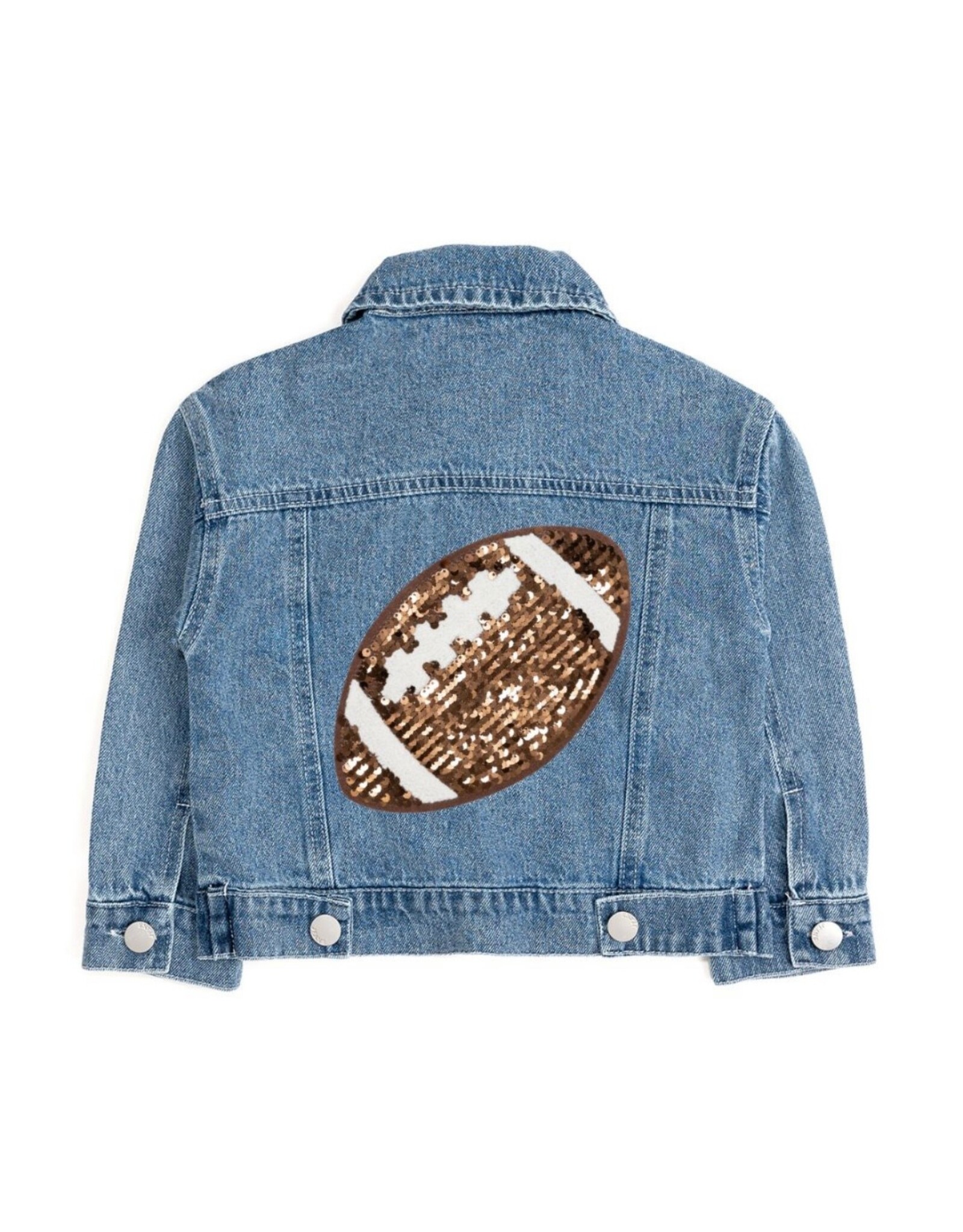 Sweet Wink Sweet Wink- Game Day Football Sequin Patch Denim Jacket