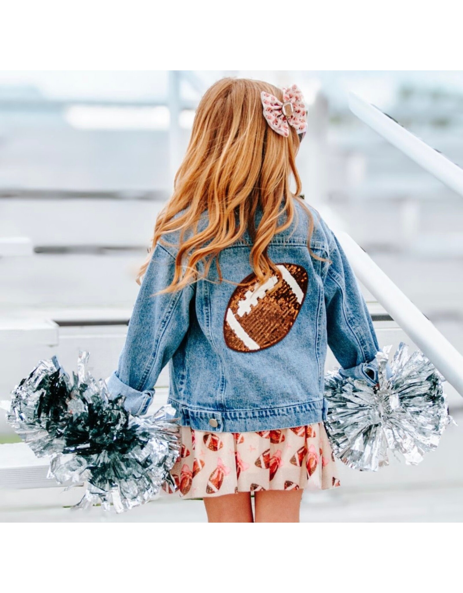 Sweet Wink Sweet Wink- Game Day Football Sequin Patch Denim Jacket