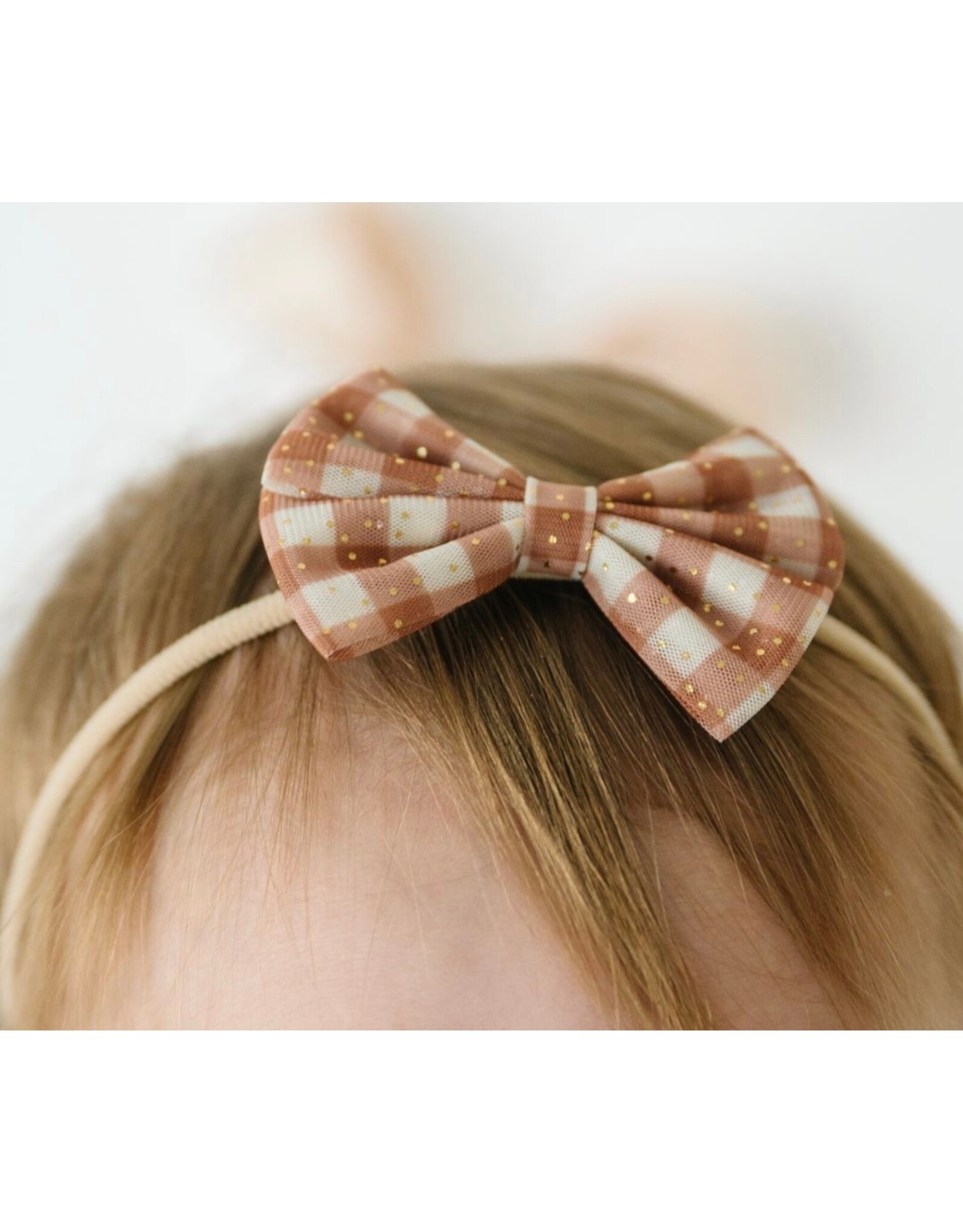 Sweet Wink- Gingham Printed Tulle Bow Baby Headband