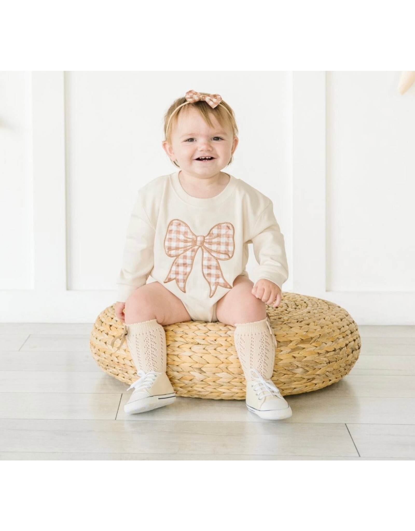 Sweet Wink- Gingham Printed Tulle Bow Baby Headband