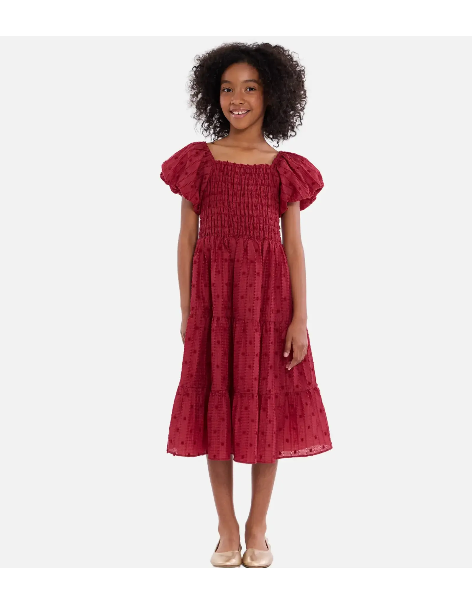 Bonnie  Jean Bonnie Jean- Esme  Maroon Textured Peasant Dress