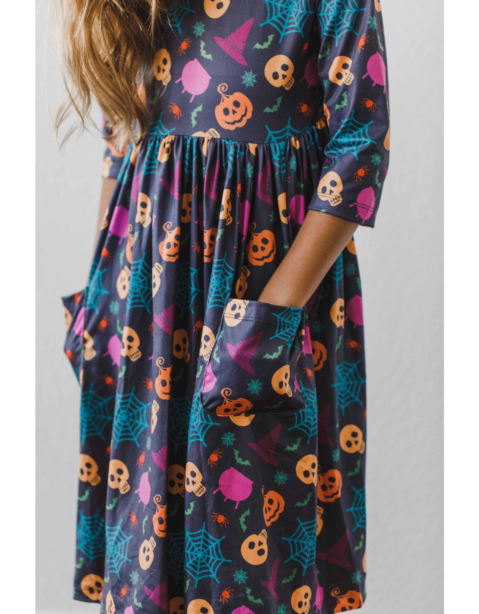 Mila & Rose Mila & Rose- Skeleton Web 3/4 Sleeve Pocket Twirl Dress