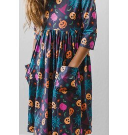 Mila & Rose Mila & Rose- Skeleton Web 3/4 Sleeve Pocket Twirl Dress