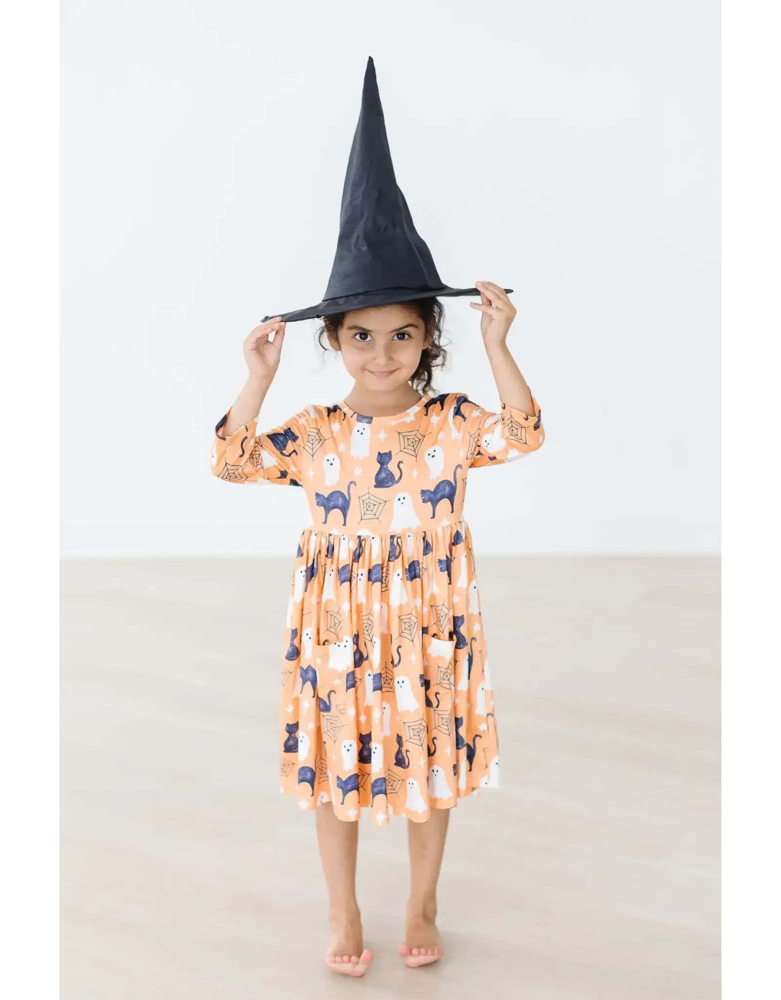 Mila & Rose Mila & Rose- Spooky Kitty 3/4 Sleeve Pocket Twirl Dress