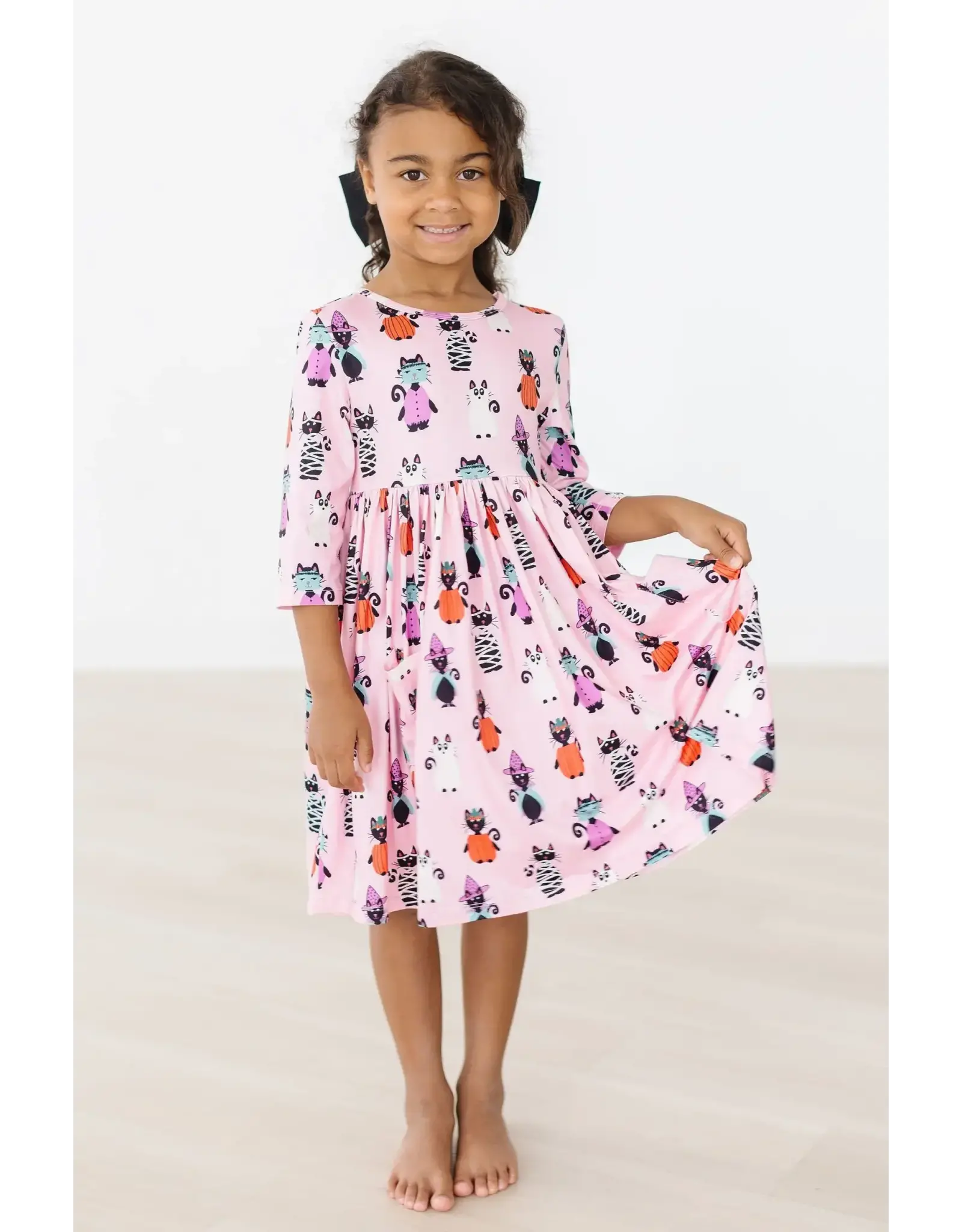 Mila & Rose Mila & Rose-  Purr-fectly Spooky 3/4 Sleeve Pocket Twirl Dress
