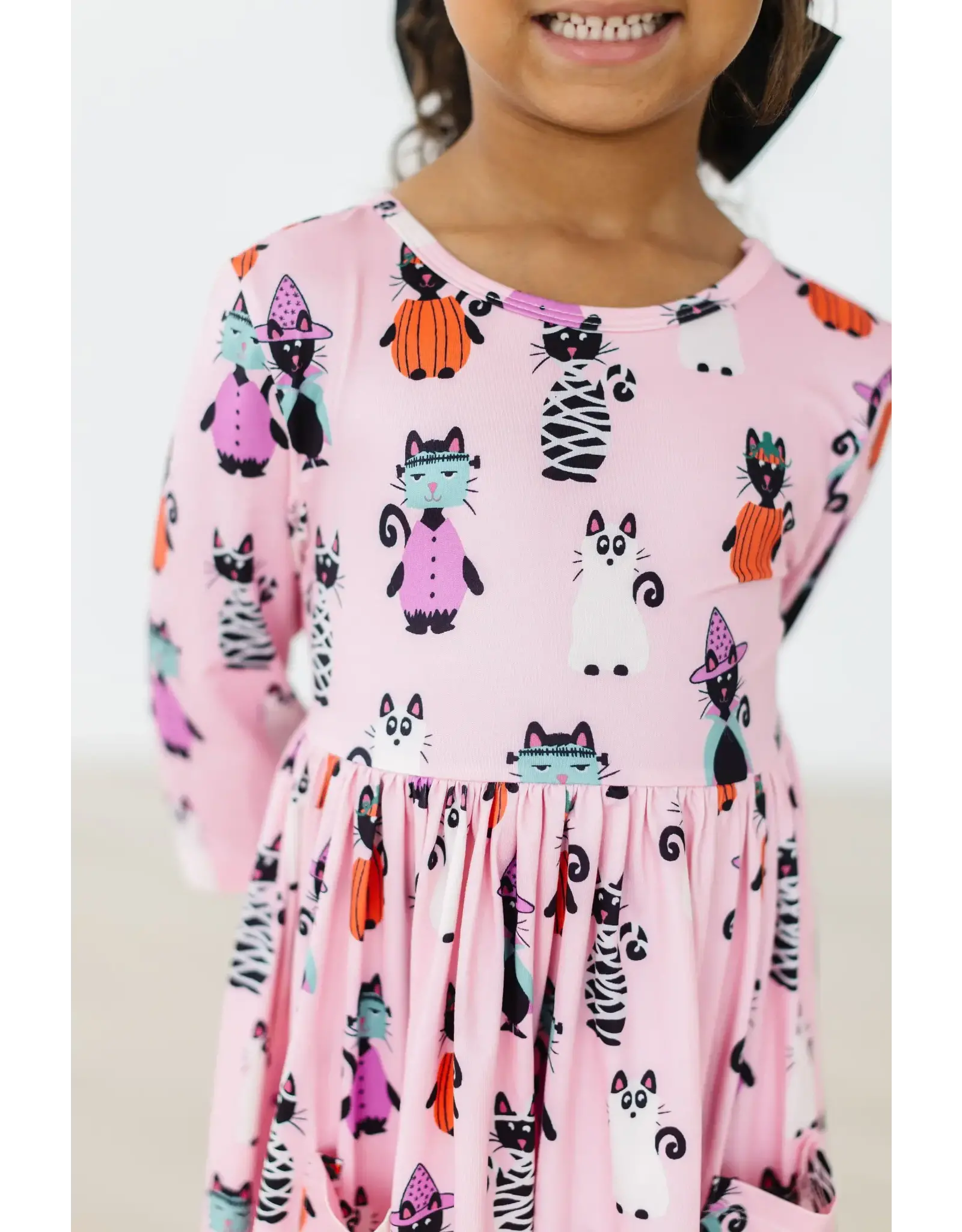 Mila & Rose Mila & Rose-  Purr-fectly Spooky 3/4 Sleeve Pocket Twirl Dress