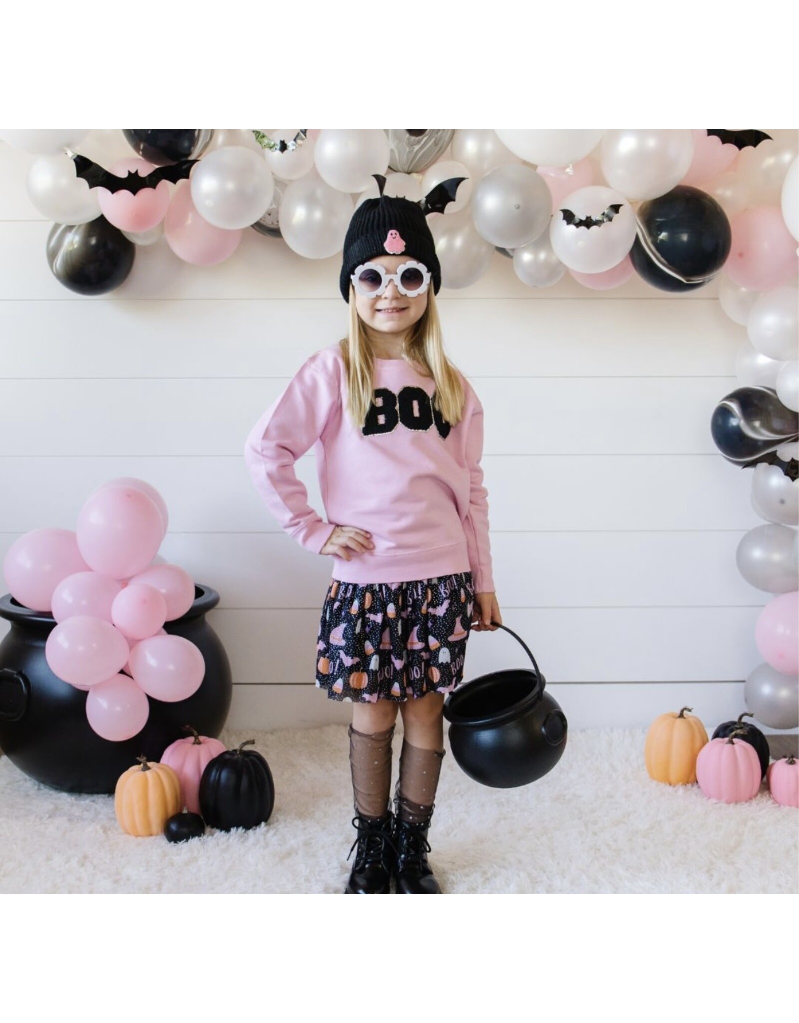 Sweet Wink- Boo Patch Halloween Pink Sweatshirt