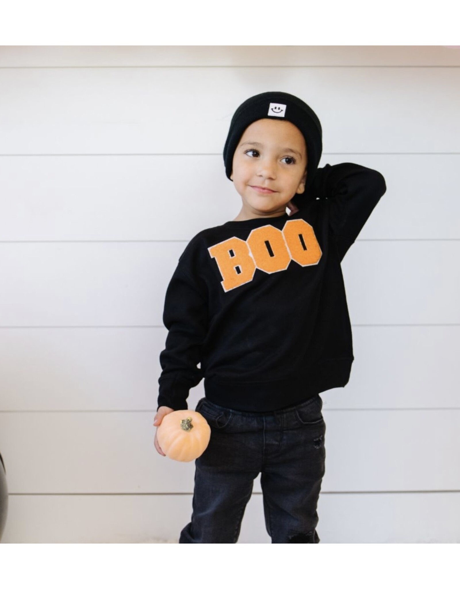 Sweet Wink- Boo Patch Halloween Black Sweatshirt