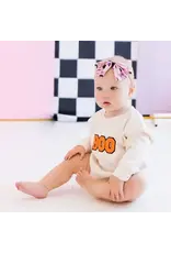 Sweet Wink- Boo Patch L/S Romper: Natural