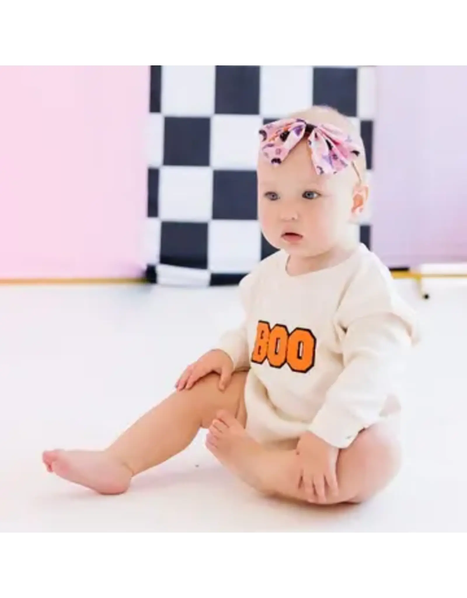 Sweet Wink- Boo Patch L/S Romper: Natural