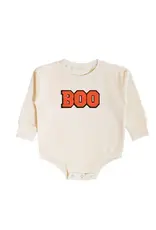 Sweet Wink- Boo Patch L/S Romper: Natural