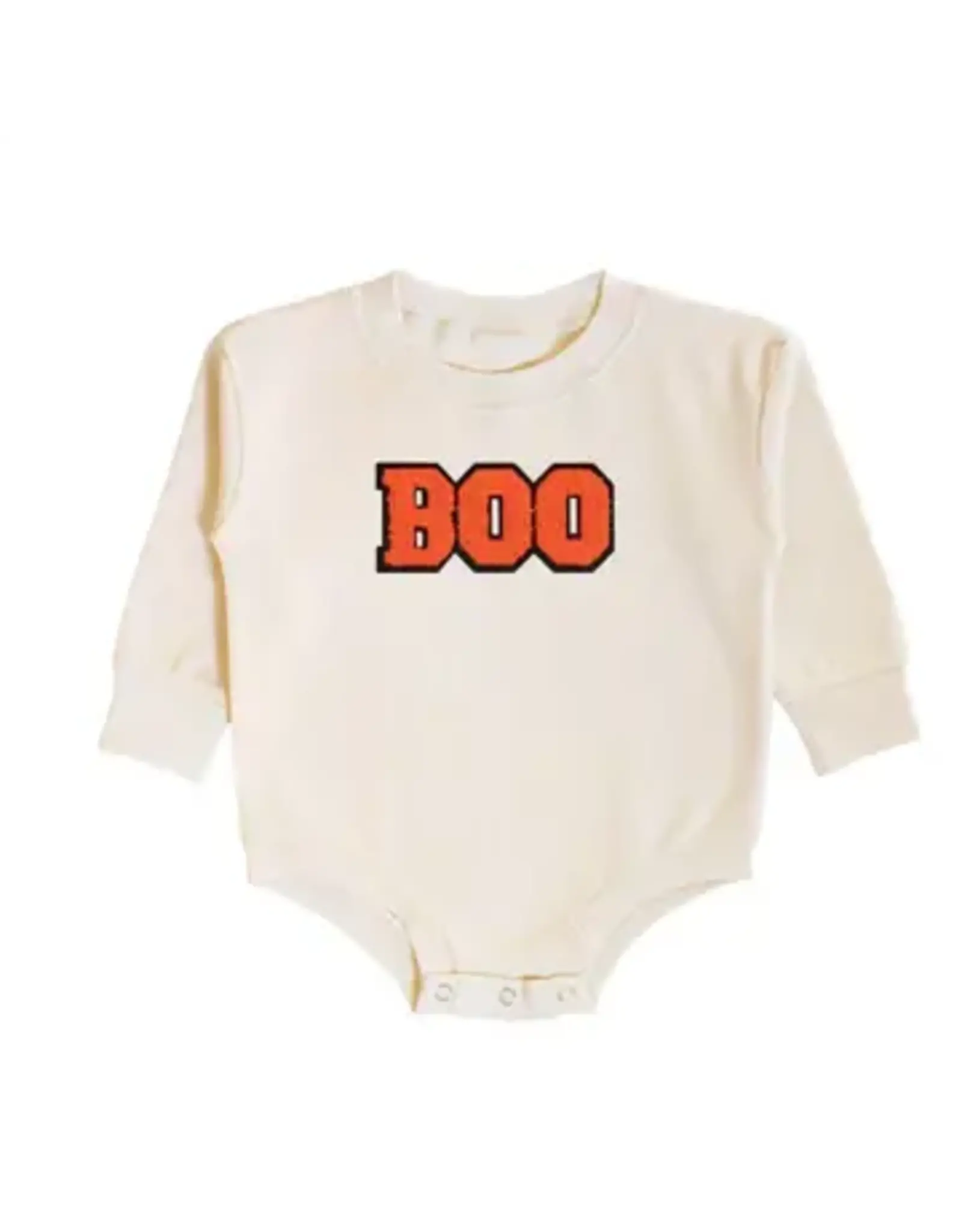 Sweet Wink- Boo Patch L/S Romper: Natural