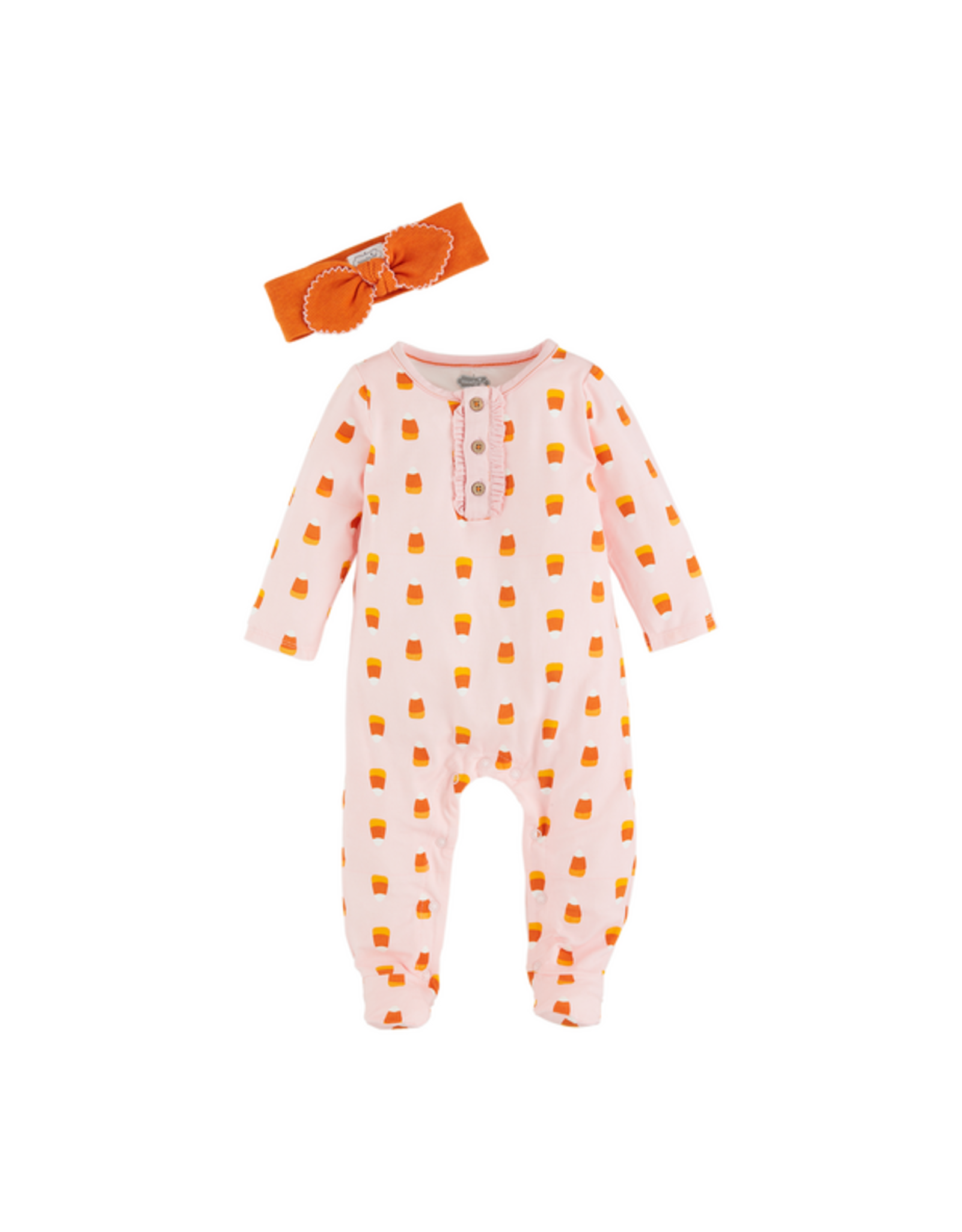 Mudpie Mud Pie- Candy Corn Glow Sleeper & Headband 0-3M