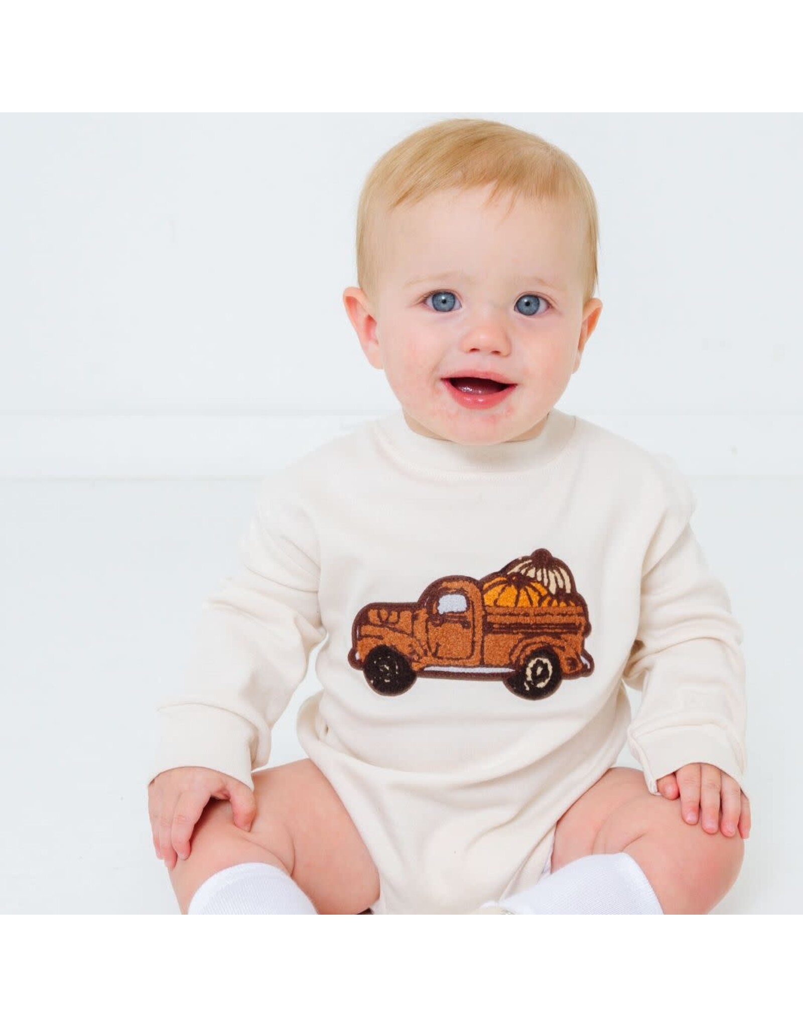 Sweet Wink- Fall Truck Patch L/S Natural Romper