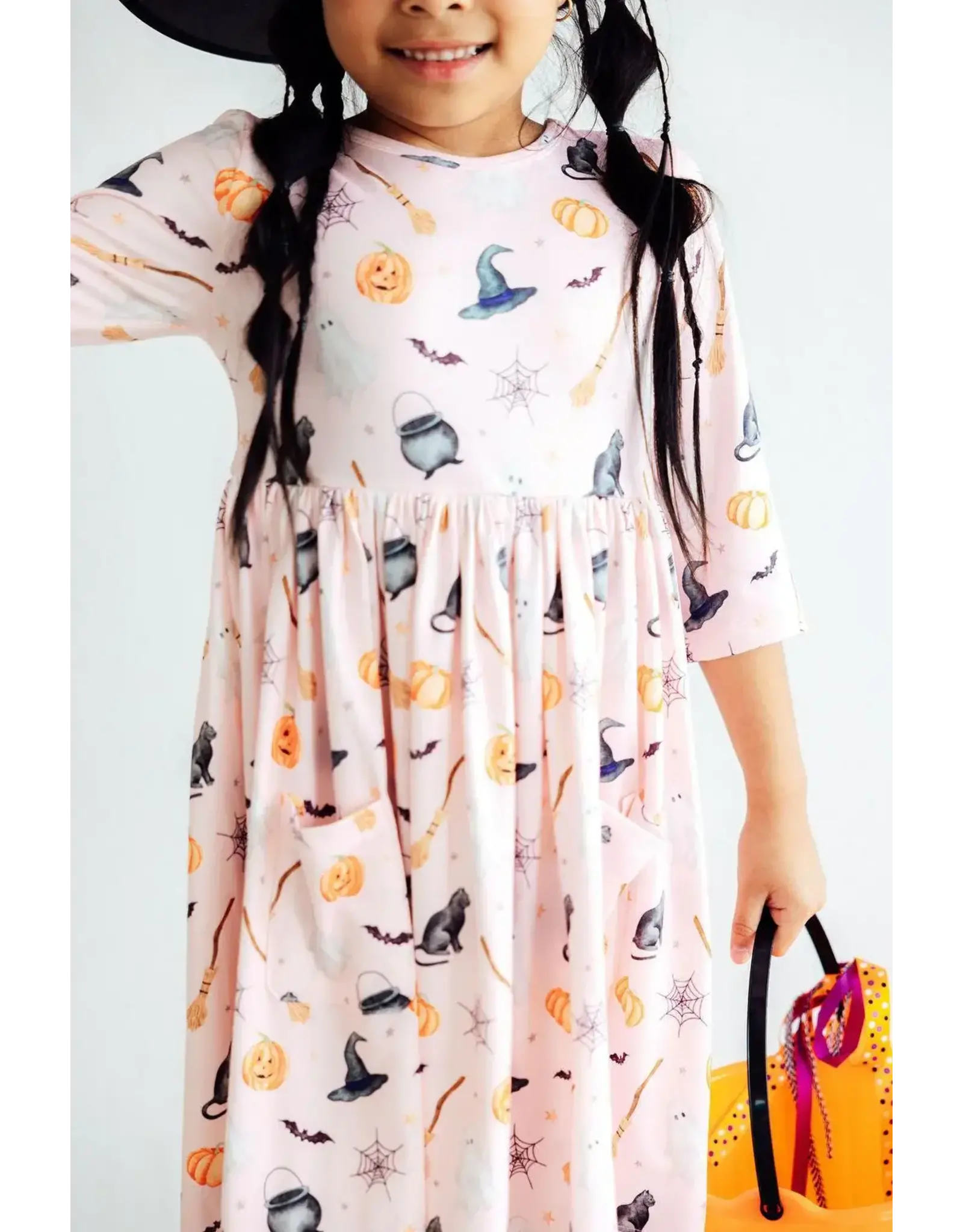 Mila & Rose Mila & Rose- Hey Boo 3/4 Sleeve Pocket Twirl Dress