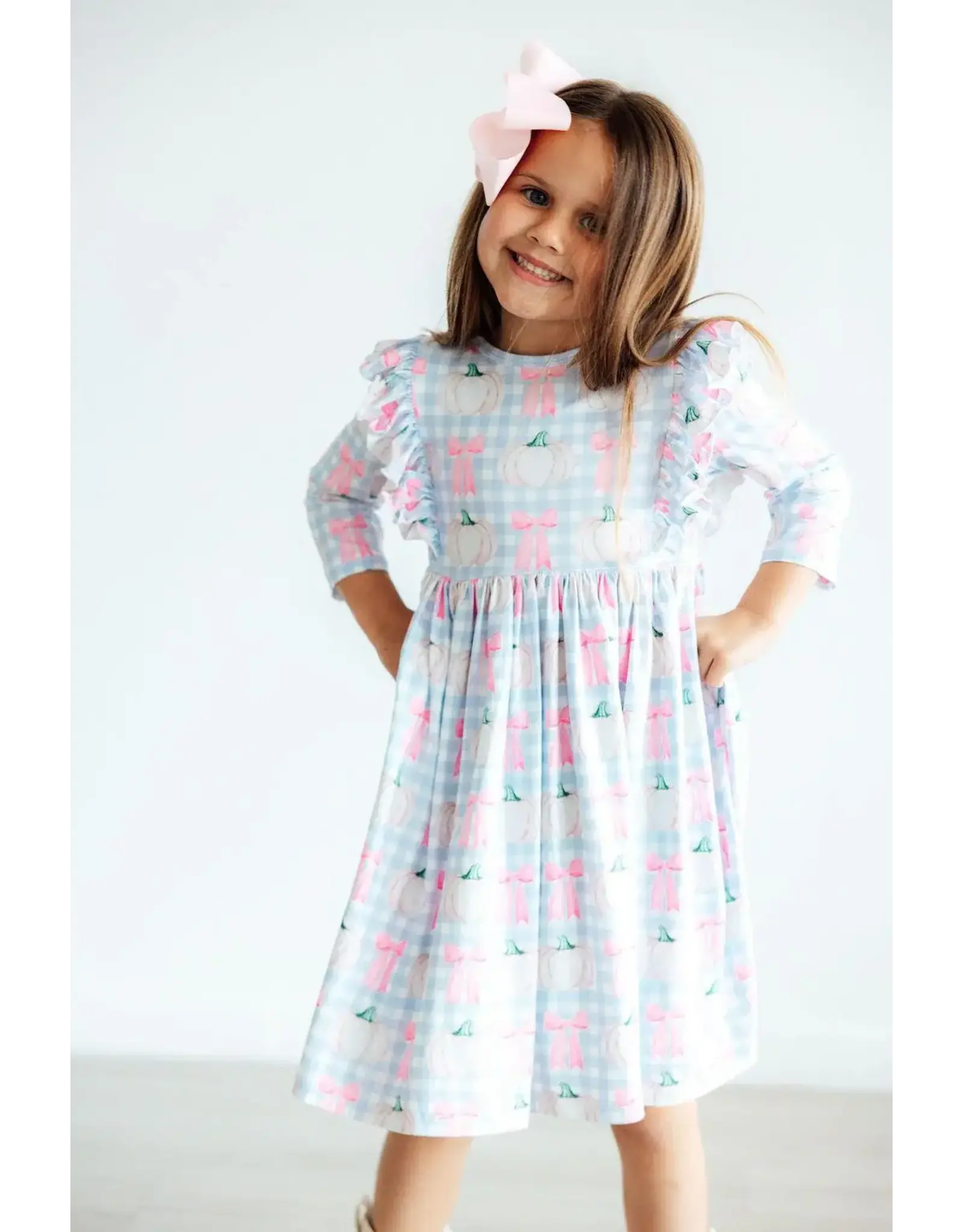 Mila & Rose Mila & Rose- Pumpkin Picnic 3/4 Sleeve Ruffle Twirl Dress