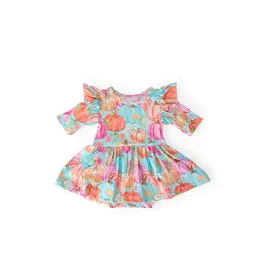Mila & Rose Mila & Rose- Preppy Pumpkin 3/4 Sleeve Twirl Dress Bodysuit