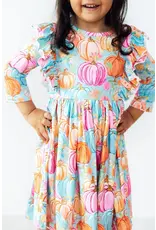 Mila & Rose Mila & Rose- Preppy Pumpkin 3/4 Sleeve Ruffle Twirl Dress