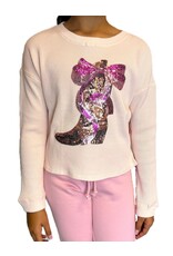 Paper Flowers- Western Boot Sequin Waffle Sweatshirt