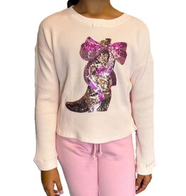 Paper Flowers- Western Boot Sequin Waffle Sweatshirt