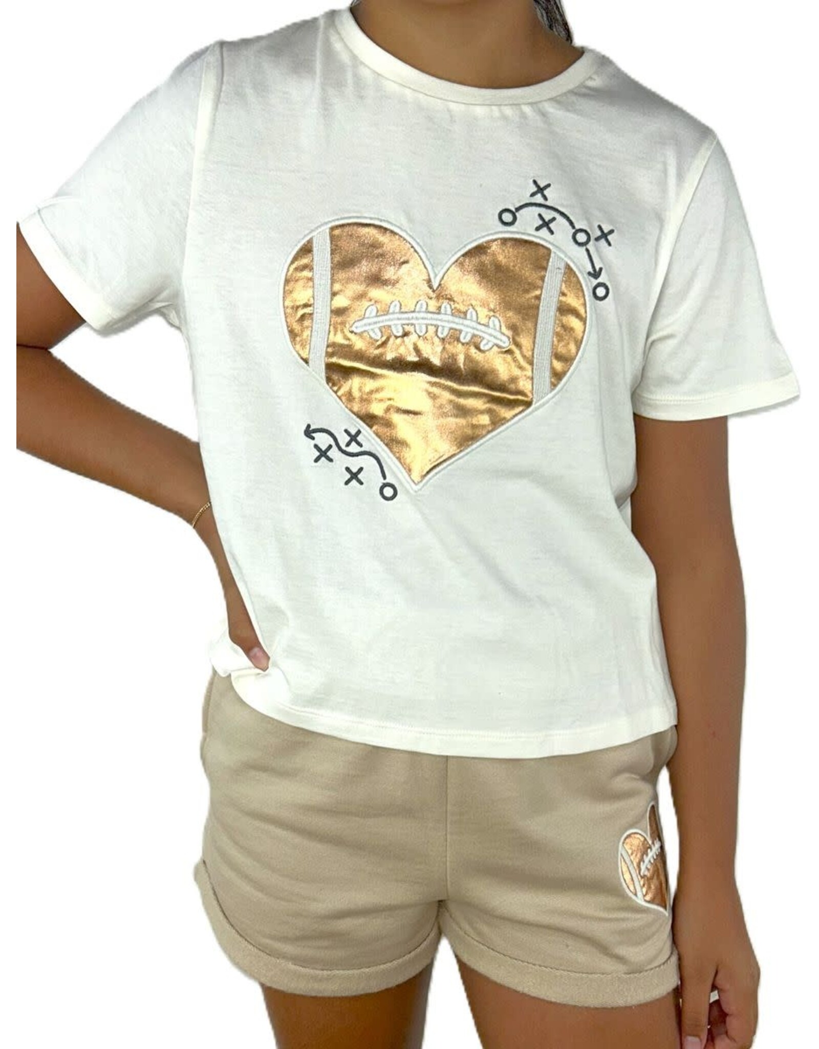Paper Flowers- Football Metallic Heart T-Shirt