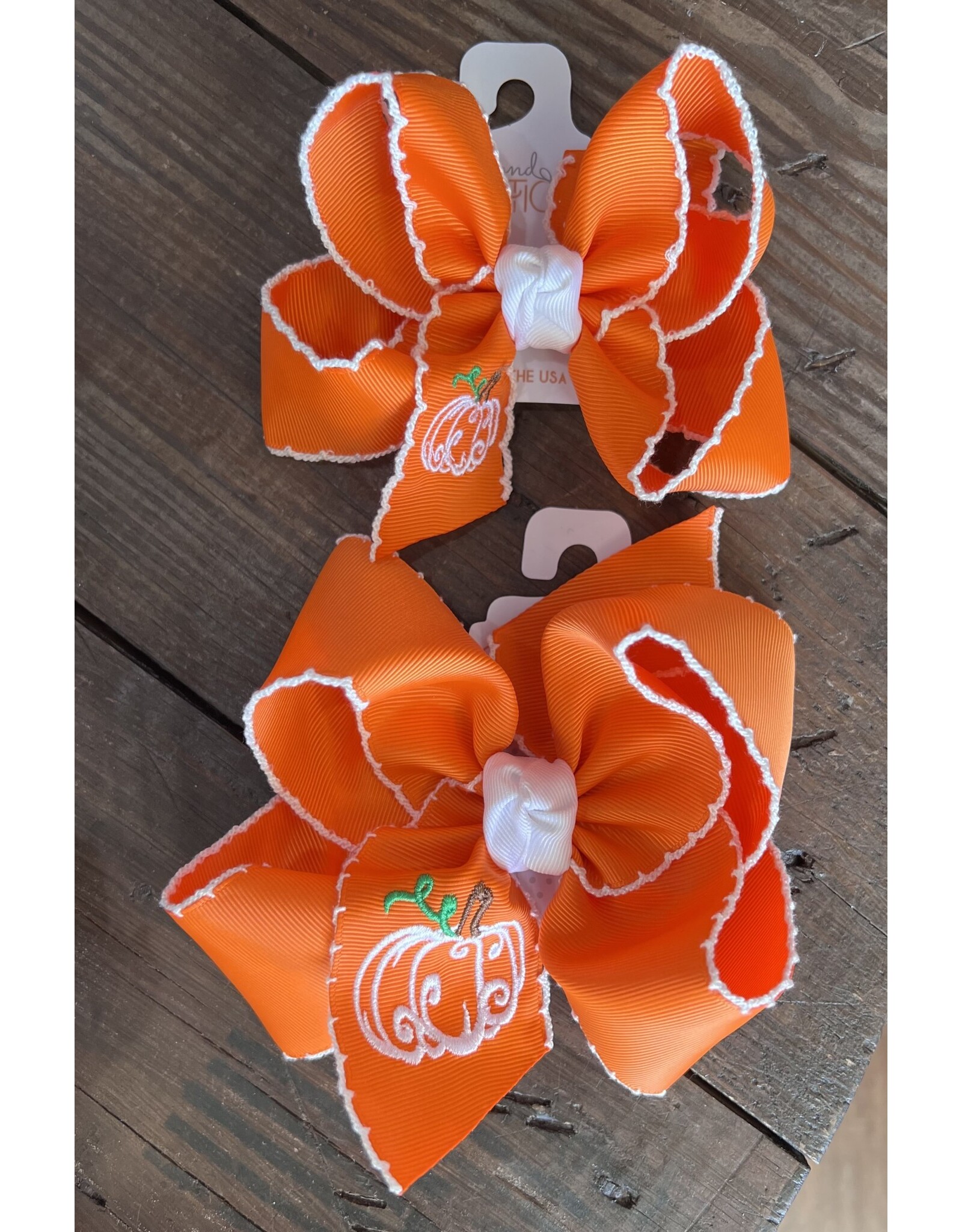Beyond Creations Beyond Creations- Orange Pumpkin Embroidered Crochet Edge Knot Bow