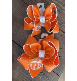 Beyond Creations Beyond Creations- Orange Pumpkin Embroidered Crochet Edge Knot Bow