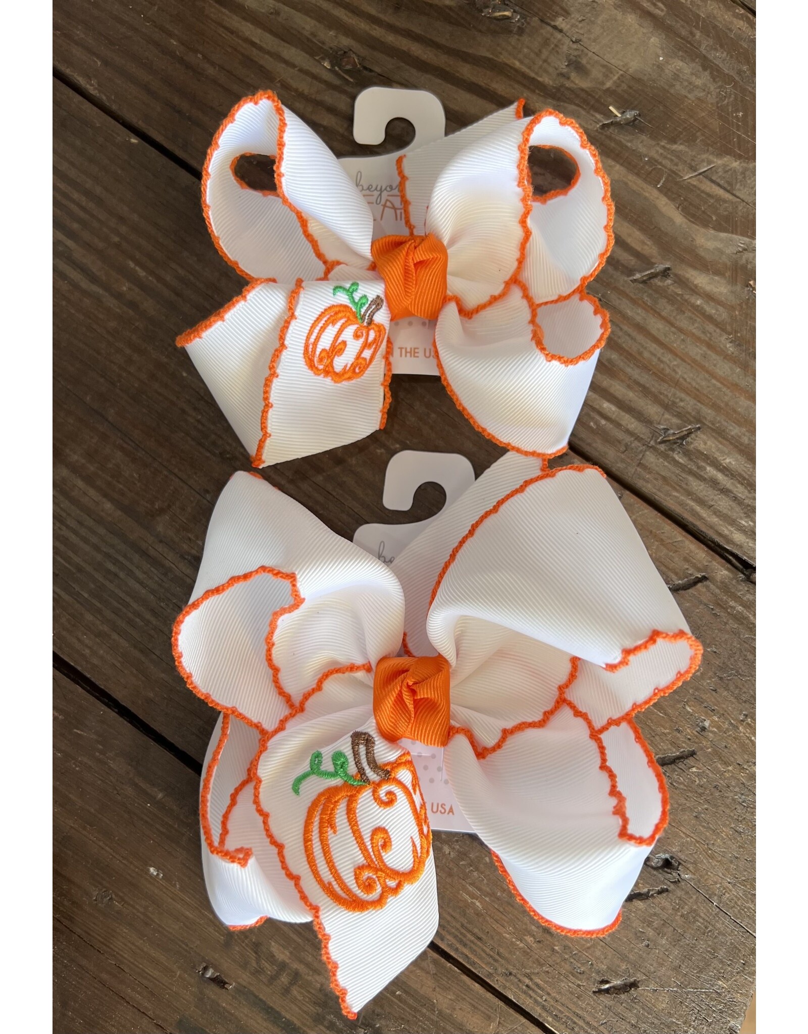 Beyond Creations Beyond Creations- White Pumpkin Embroidered Crochet Edge Knot Bow