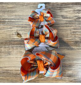Beyond Creations Beyond Creations- Orange/Turquoise Fall Plaid Layered Knot Bow