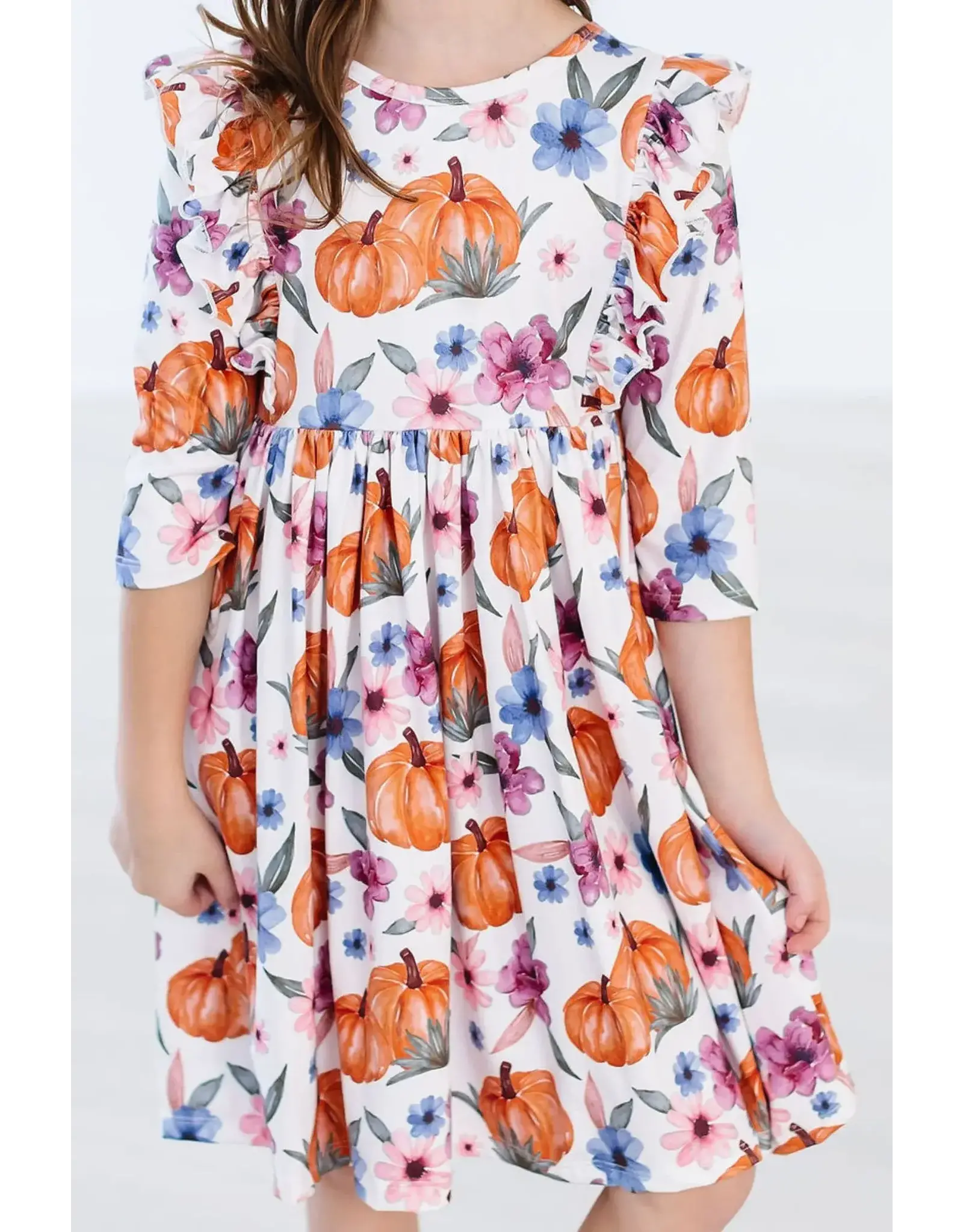 Mila & Rose Mila & Rose- Hey Pumpkin  L/S Ruffle Twirl Dress