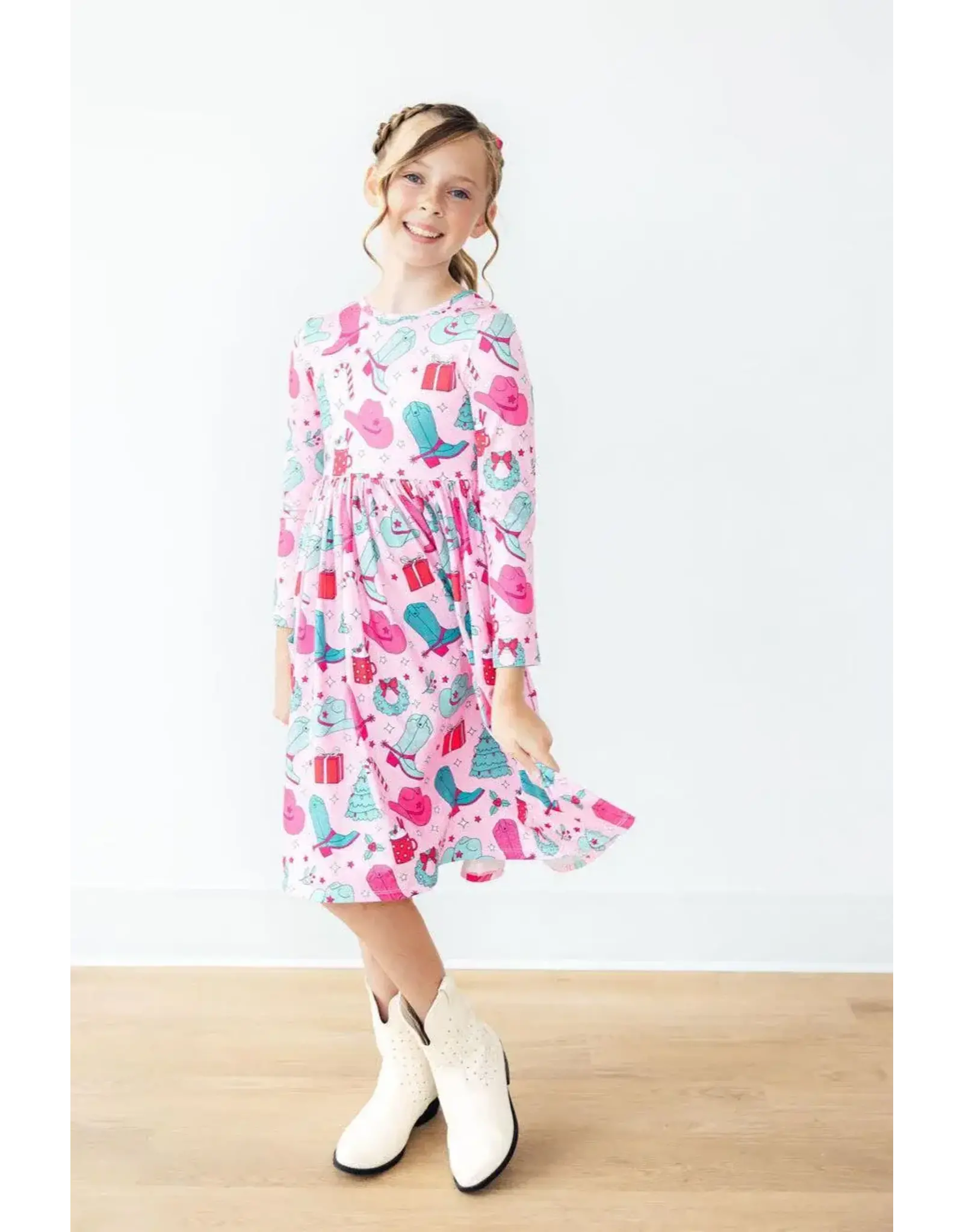 Mila & Rose Mila & Rose- Christmas Cowgirl L/S Pocket Twirl Dress