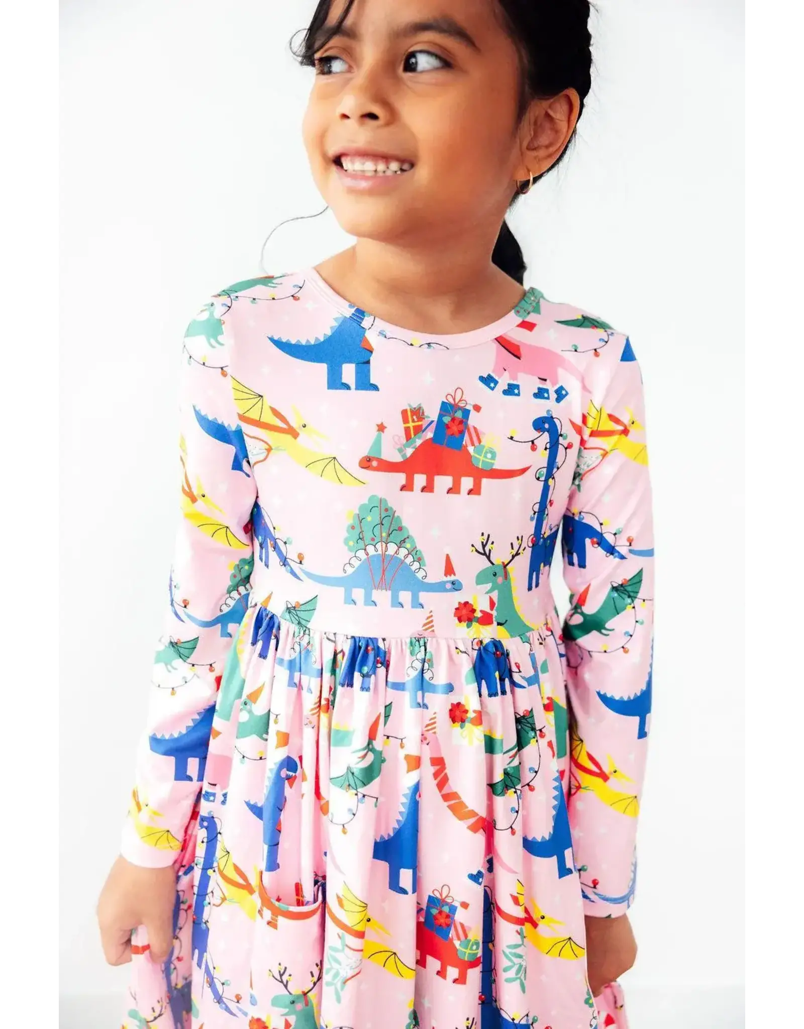 Mila & Rose Mila & Rose- Jingle Saurus L/S Pocket Twirl Dress
