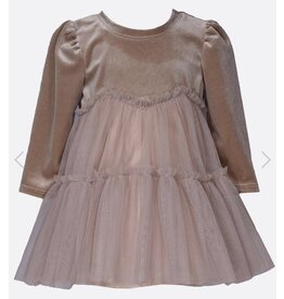 Bonnie  Jean Bonnie Jean- Taupe Velvet Tulle Dress