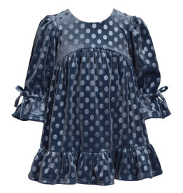 Bonnie  Jean Bonnie Jean- Blue Velvet Ruffle Cuff Dress
