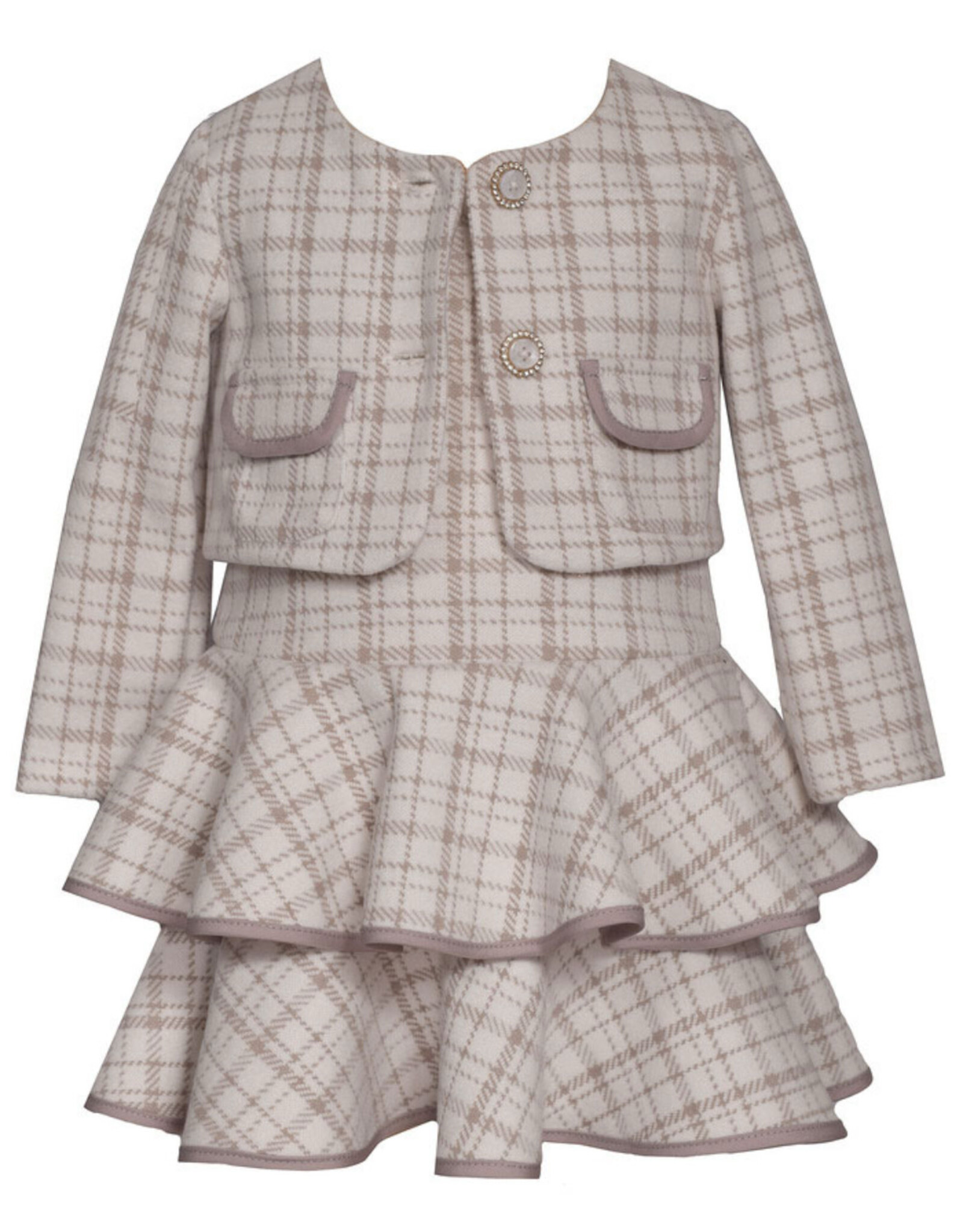 Bonnie  Jean Bonnie Jean- Taupe Tiered Jacket Set