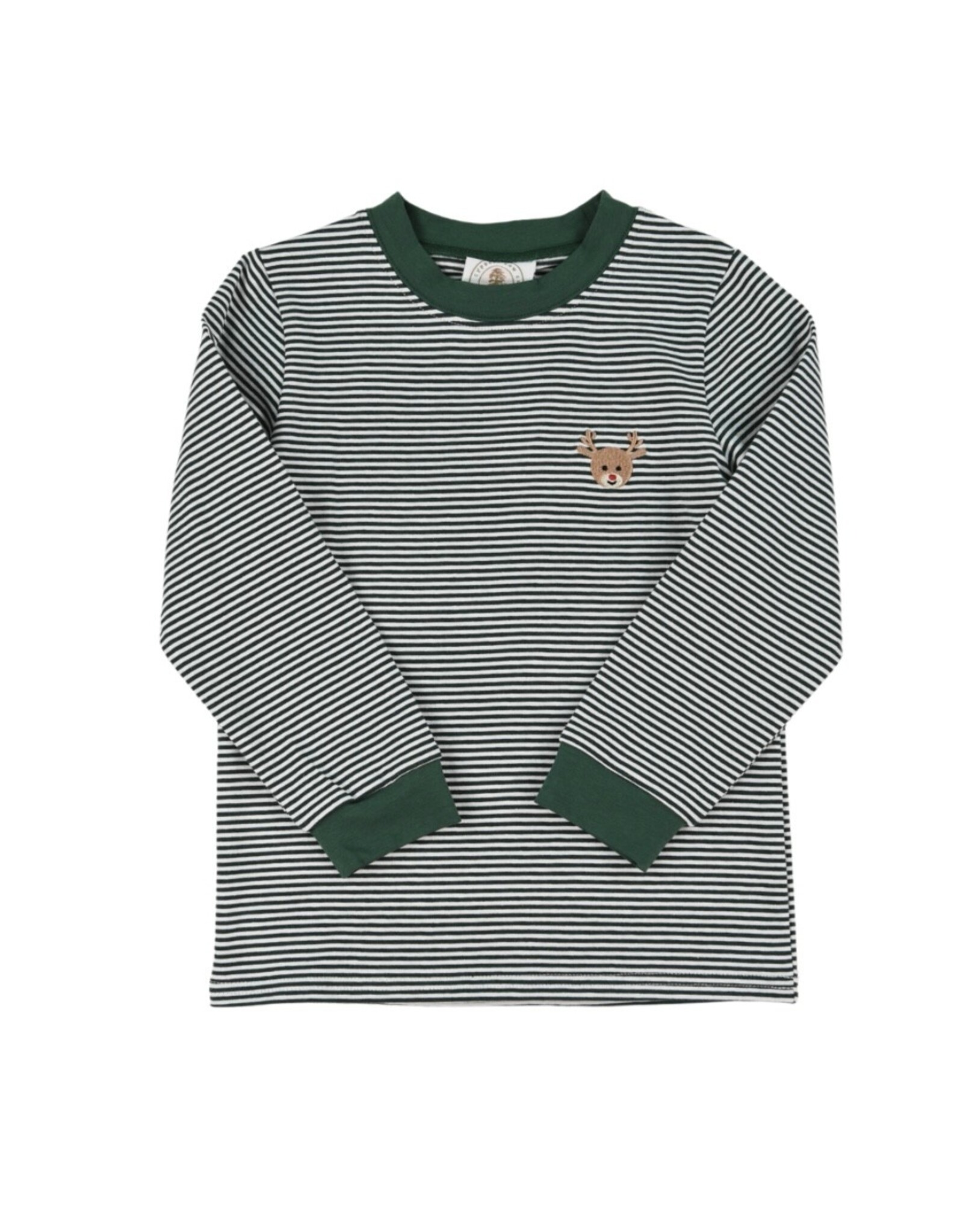 Cypress Row Cypress Row- Green Stripe Reindeer Crew Cuff L/S Tee