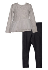 Bonnie  Jean Bonnie Jean- Gray L/S Tulle Top w/ Black Pants