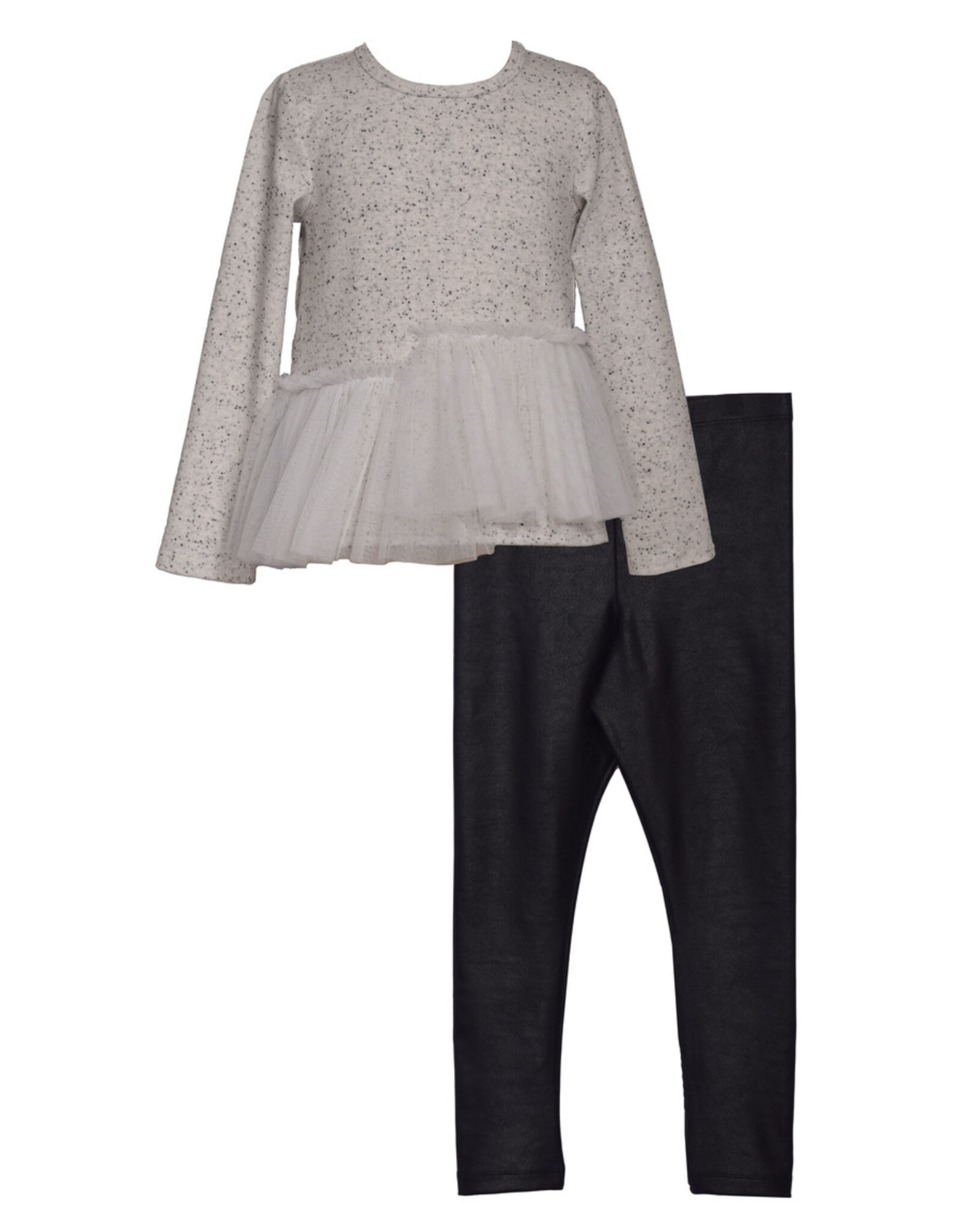 Bonnie  Jean Bonnie Jean- Gray L/S Tulle Top w/ Black Pants